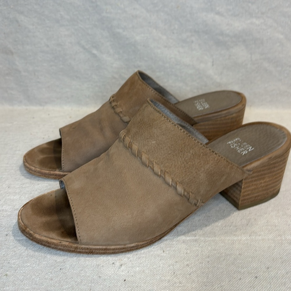 Women’s Eileen Fisher leather stacked heel sandals